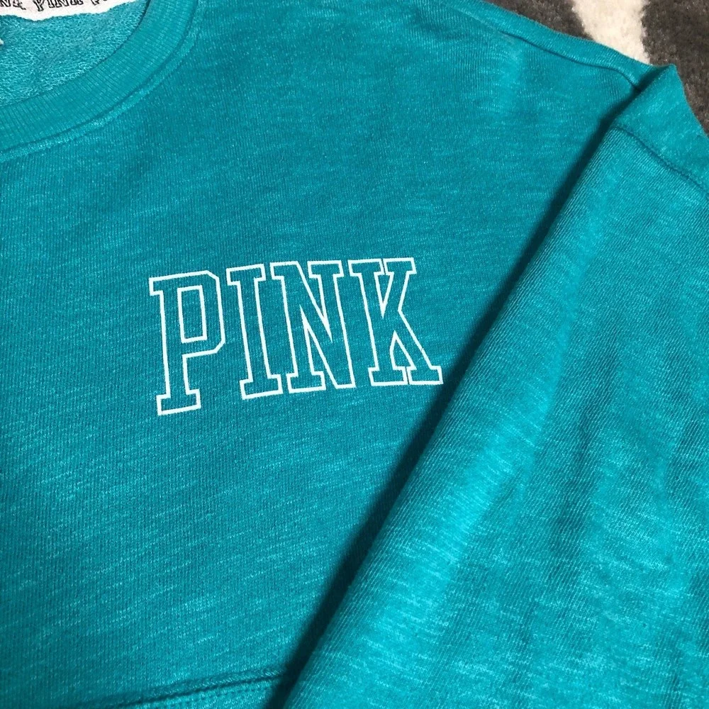PINK Victorias Secret Sweatshirt Womens XS Blue Oversized Long Sleeve Shirt